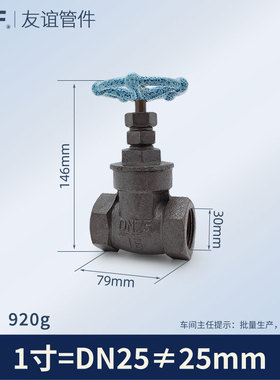Z15T铸铁闸阀铁6铜芯4分铜杆球墨水开关1寸阀门DN50 40 32 25 20
