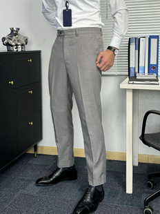 新款意西裤商务休闲西服裤子银灰色肌理纹直筒西裤