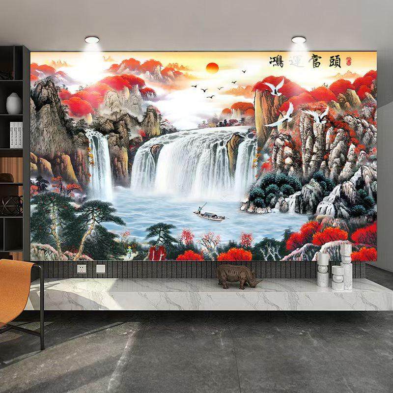 山水画墙纸自粘风景画墙贴画壁画客厅背景墙办公室装饰画墙画贴纸,家居饰品,现代装饰画,淘宝优惠券,粉丝福利购,淘宝优惠卷