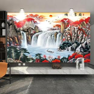 山水画墙纸自粘风景画墙贴画壁画客厅背景墙办公室装饰画墙画贴纸
