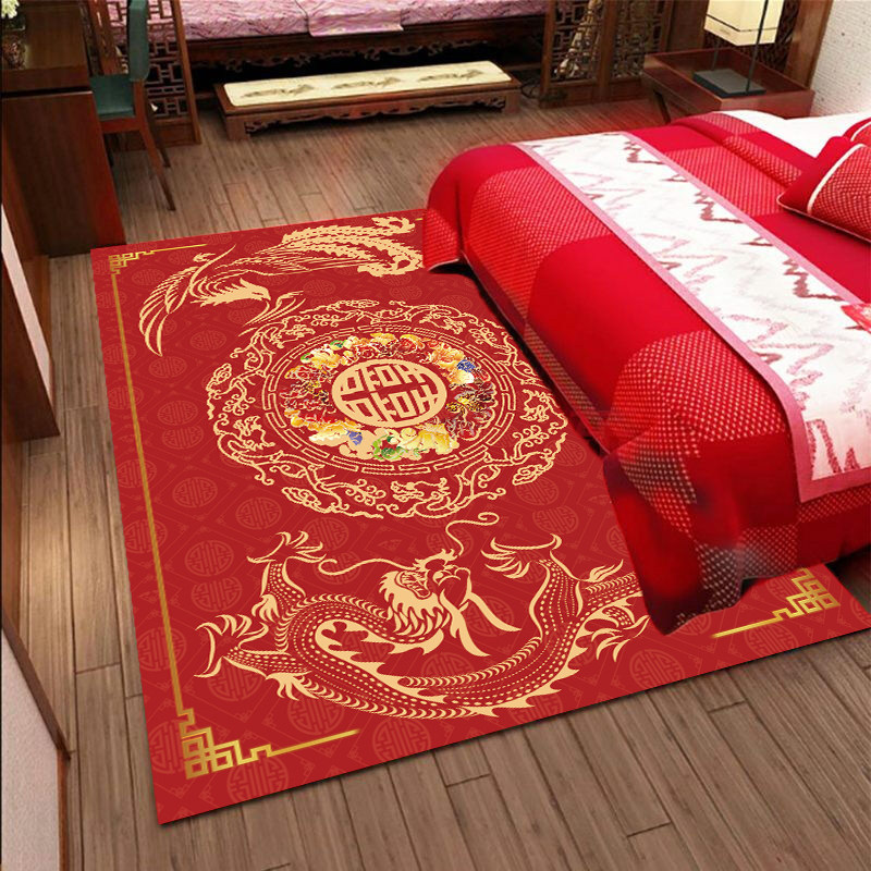 喜庆可爱婚房婚礼床边地毯卧室家用喜字红色新婚家居装饰客厅地垫