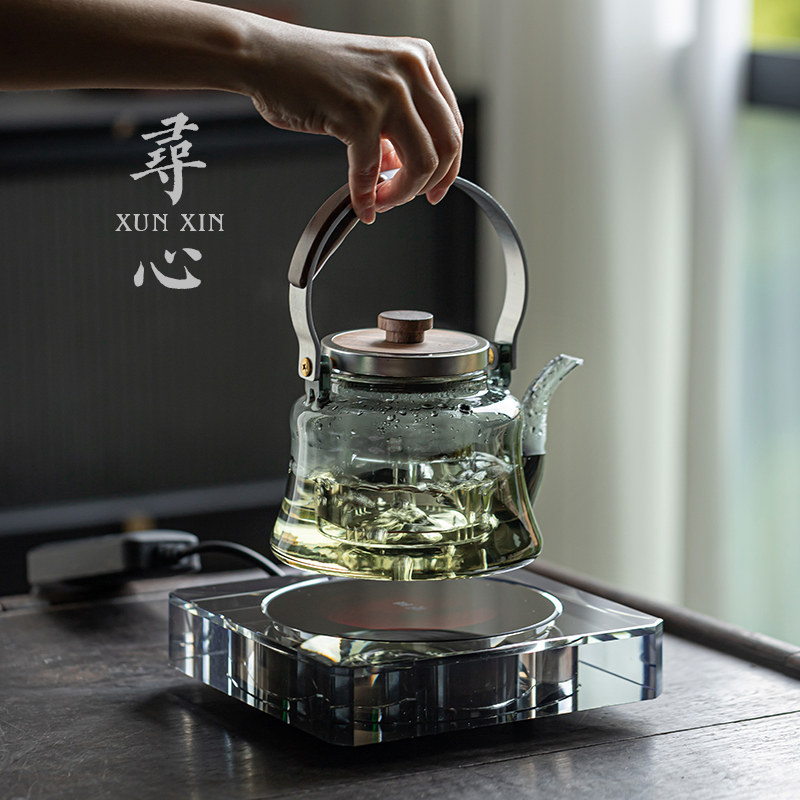 寻心水晶黑晶炉围炉煮茶器泡茶炉高颜值蒸煮两用玻璃烧水壶茶具套