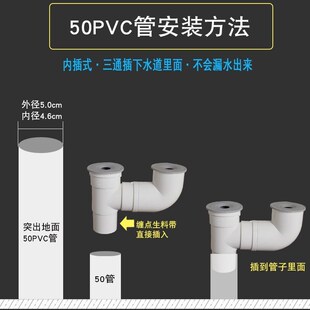 阳台卫生间专用50PVC三通四通排水管内插式75PVC下水管多用型接头