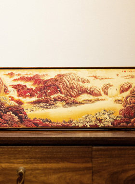 办公室桌面摆台鸿运当头黄铜装饰画新中式客厅山水画领导长辈礼物