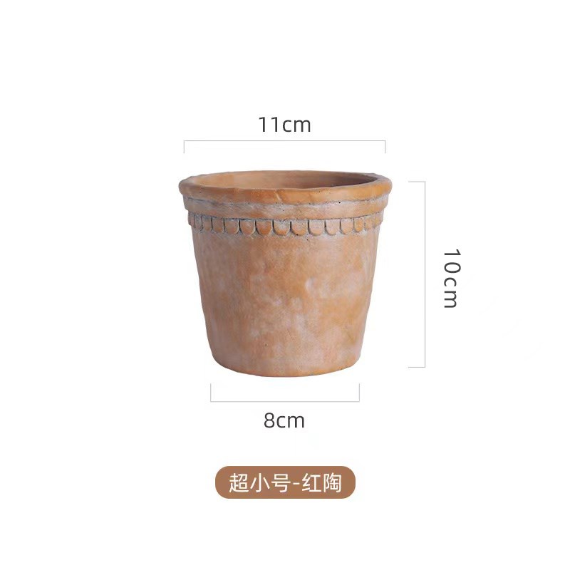 复古做旧红陶大花盆粗陶土水泥花盆大口径绿植盆栽阳台户外庭院