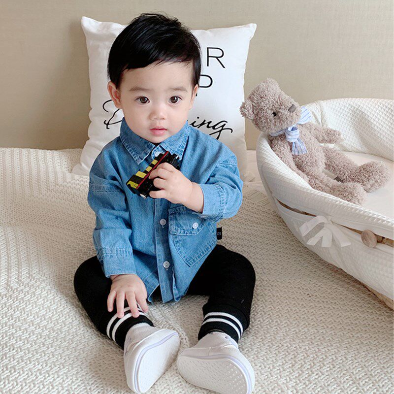 2024春季新款儿童牛仔衬衫洋气男童薄款春装长袖衬衣男宝宝上衣潮