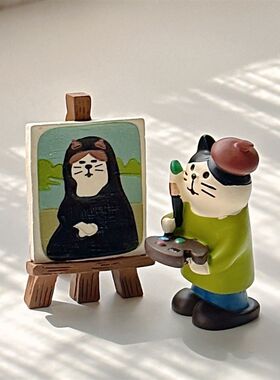 画家摆件小众猫咪可爱桌面画家猫 呆萌治愈系潮玩送同学朋友礼品