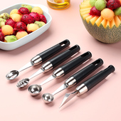 创意球形不锈钢挖球器西瓜勺宝宝婴幼儿辅食刮喂双头水果勺取肉器