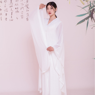 白色禅舞服装女套装中国风仙女飘逸连衣裙宽松禅意长袍古琴茶禅服