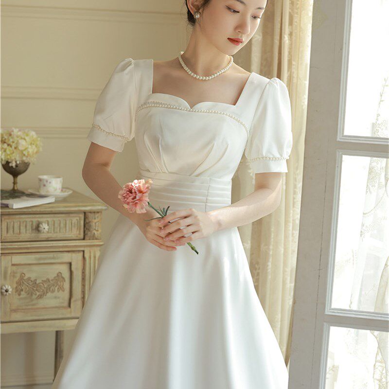 领证小白裙轻婚纱连衣裙拍结婚登记照衣服订婚伴娘礼服平时可穿女