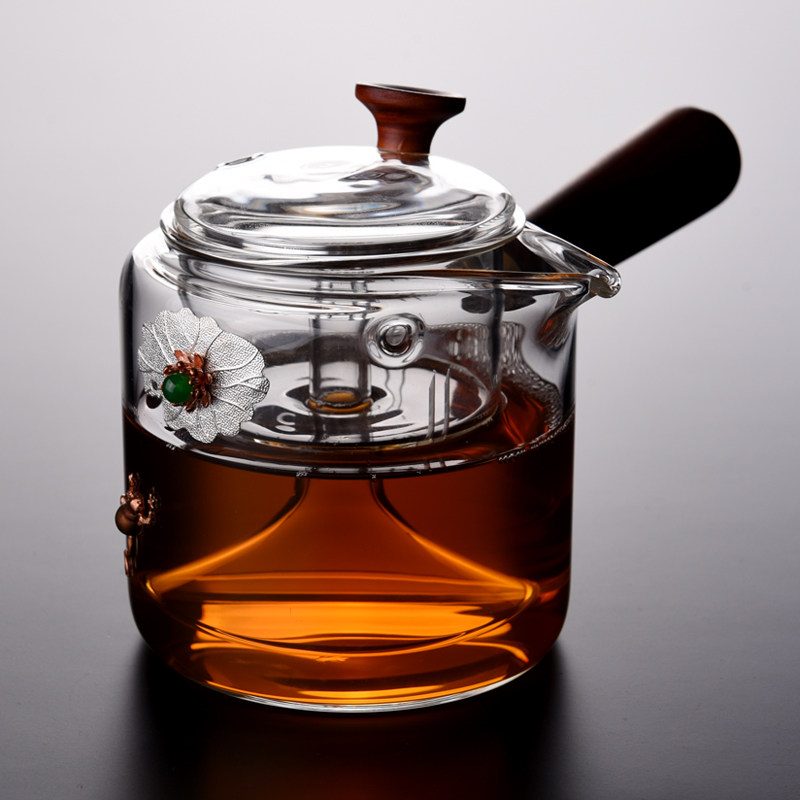蒸茶壶玻璃侧把煮茶器套装电陶炉煮茶壶耐高温过滤透明蒸汽泡茶壶
