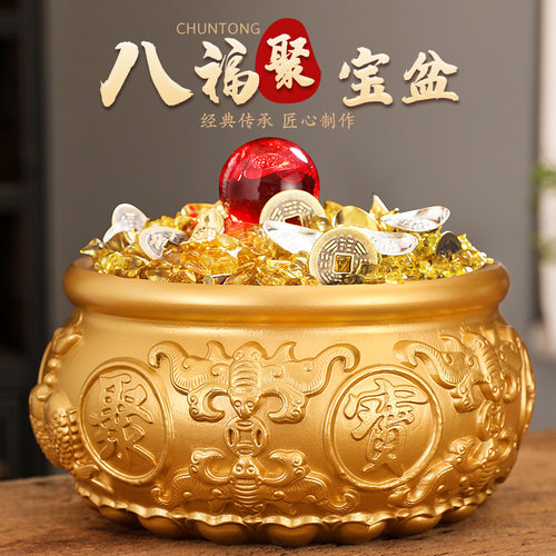 纯铜聚宝盆摆件招聚财存钱罐店铺前台家居黄铜米缸工艺品装饰礼品