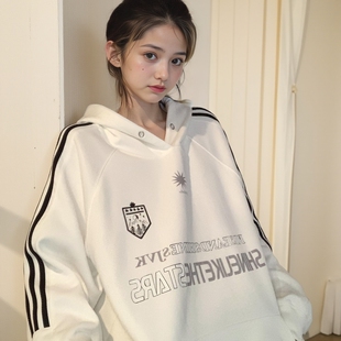 慵懒风国潮牌超好看三条杠oversize白色初秋季AXEF韩版上衣