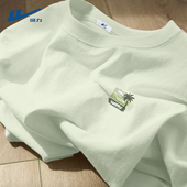 短袖 夏装 潮牌圆领纯棉t恤男休闲百搭宽松浅绿色半袖 回力男士 男款