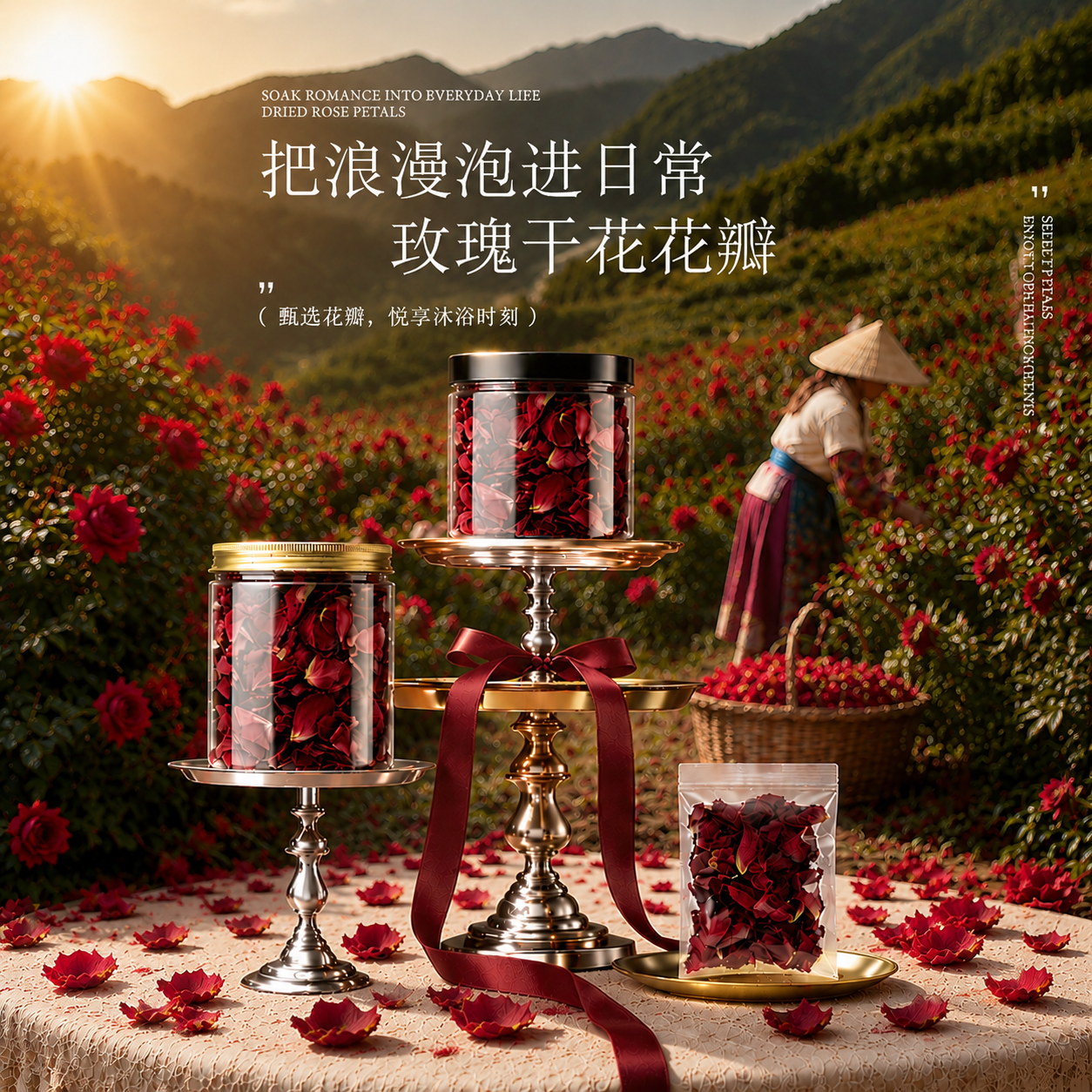 玫瑰花瓣泡澡天然晒干沐浴牛奶泡泡浴缸泡脚洗澡真花酒店温泉专用