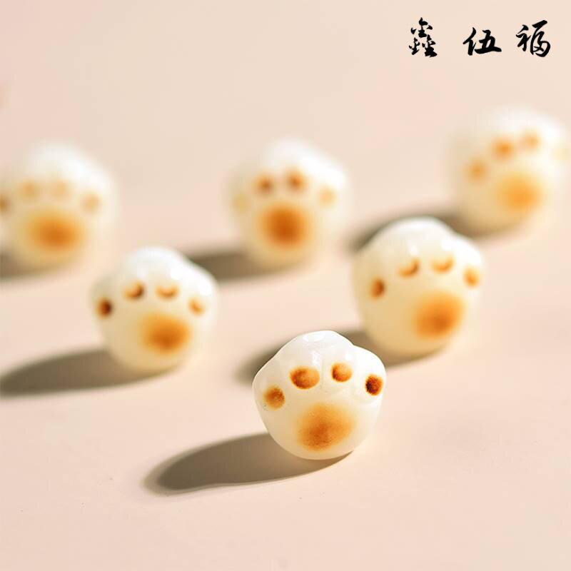 炭烧猫爪雕刻菩提根手串白玉菩提子手链小猫爪指尖文玩绕指柔手持