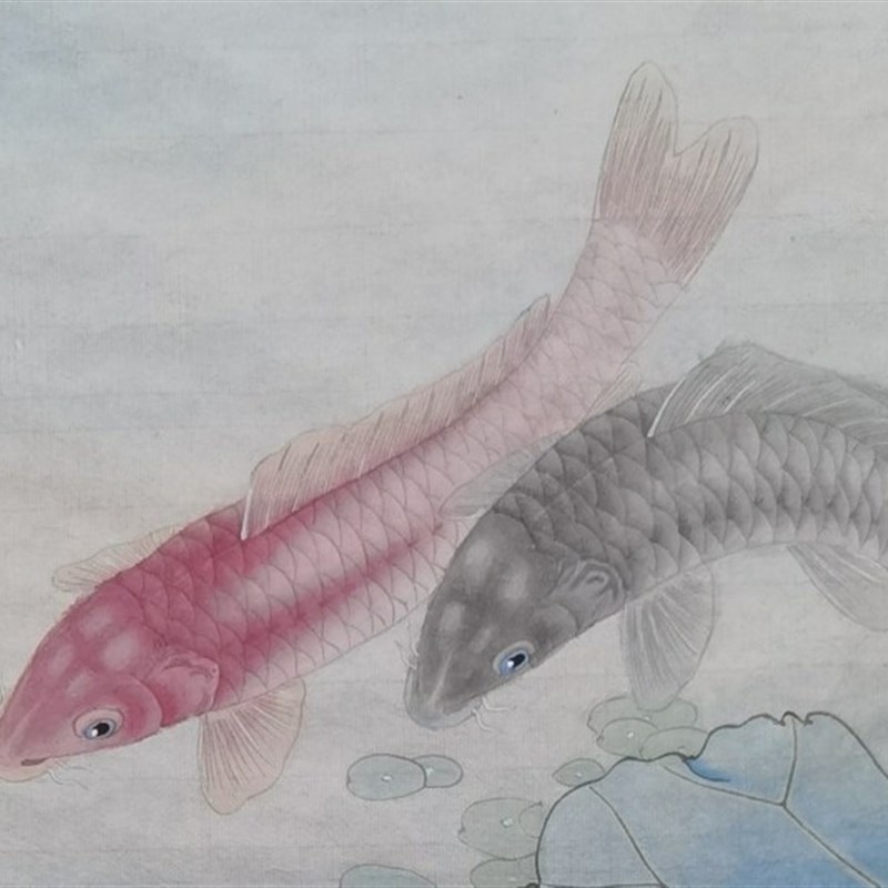 纯手绘工笔国画花鸟画客厅玄关卧室餐厅背景墙装饰画连年有余1003