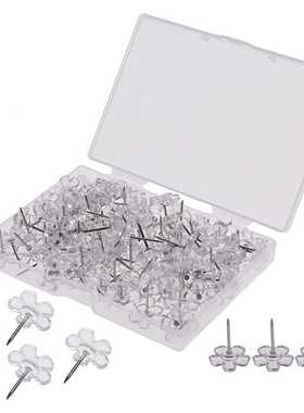 200Pcs Clea Push Pins Plastic Thumb Tacks Flat Flowe Pins