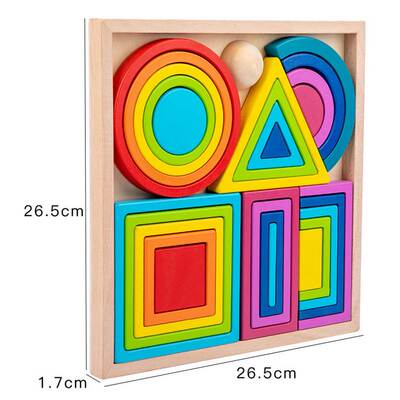 极速Montessori Building Blocks Set Rainbow Wood Box Frame Ge