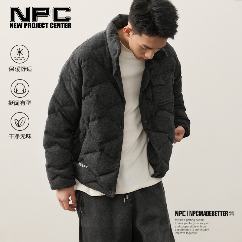 NPC撞色字母印花白鸭绒立领口袋羽绒服男短款保官方正品假一赔十
