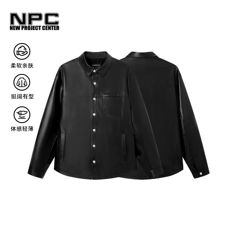 NPC复古老钱风PU皮翻领衬衫夹克男潮流港风宽松官方正品假一赔十图片