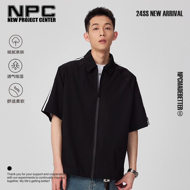 NPC潮牌撞色织带插肩袖翻领短袖衬衫男户外透气官方正品假一赔十图片