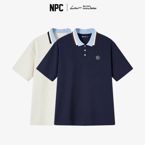 NPC潮牌撞色针织Polo衫珠地网眼透气桃花刺绣夏官方正品假一赔十