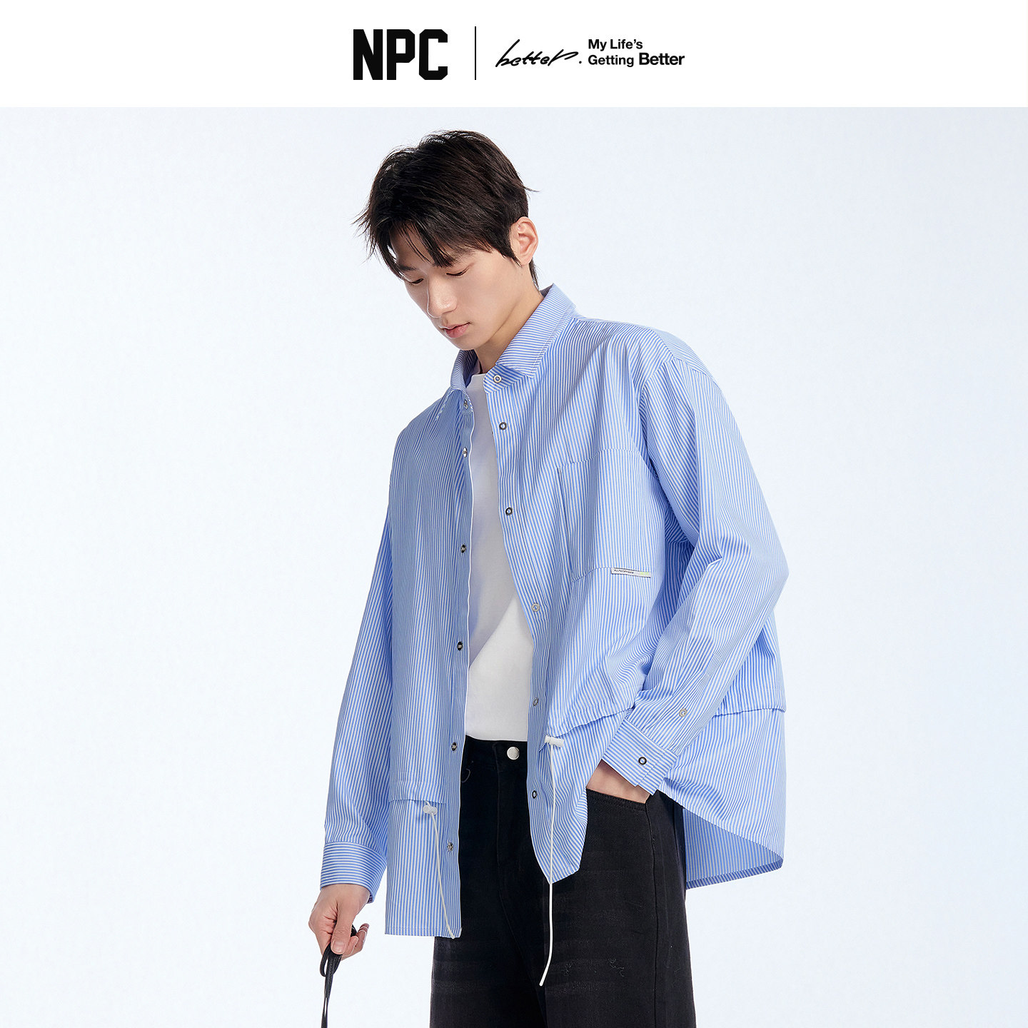 NPC潮牌韩系设计感条纹宽松长袖春季衬衫春新品官方正品假一赔十图片