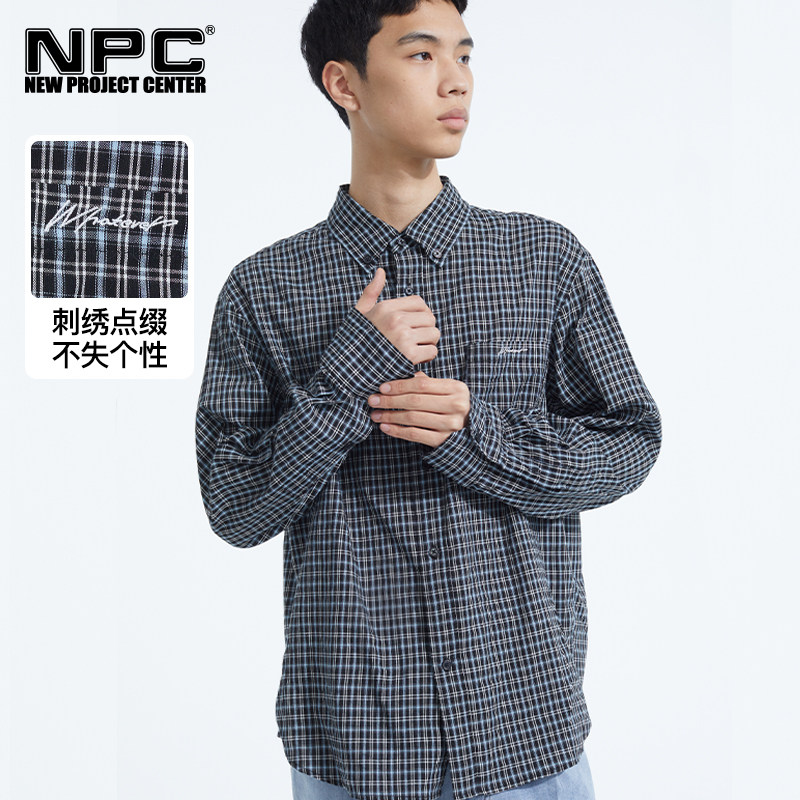 NPC潮牌复古老钱风刺绣翻领衬衫男圆弧下摆官方正品假一赔十