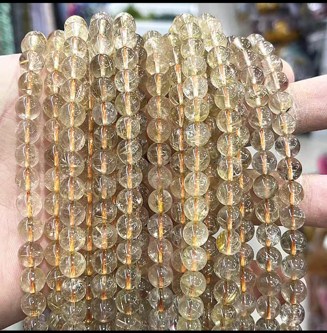 天然金发晶4-10mm圆珠手串隔珠水晶配饰散珠半成品diy饰品配件