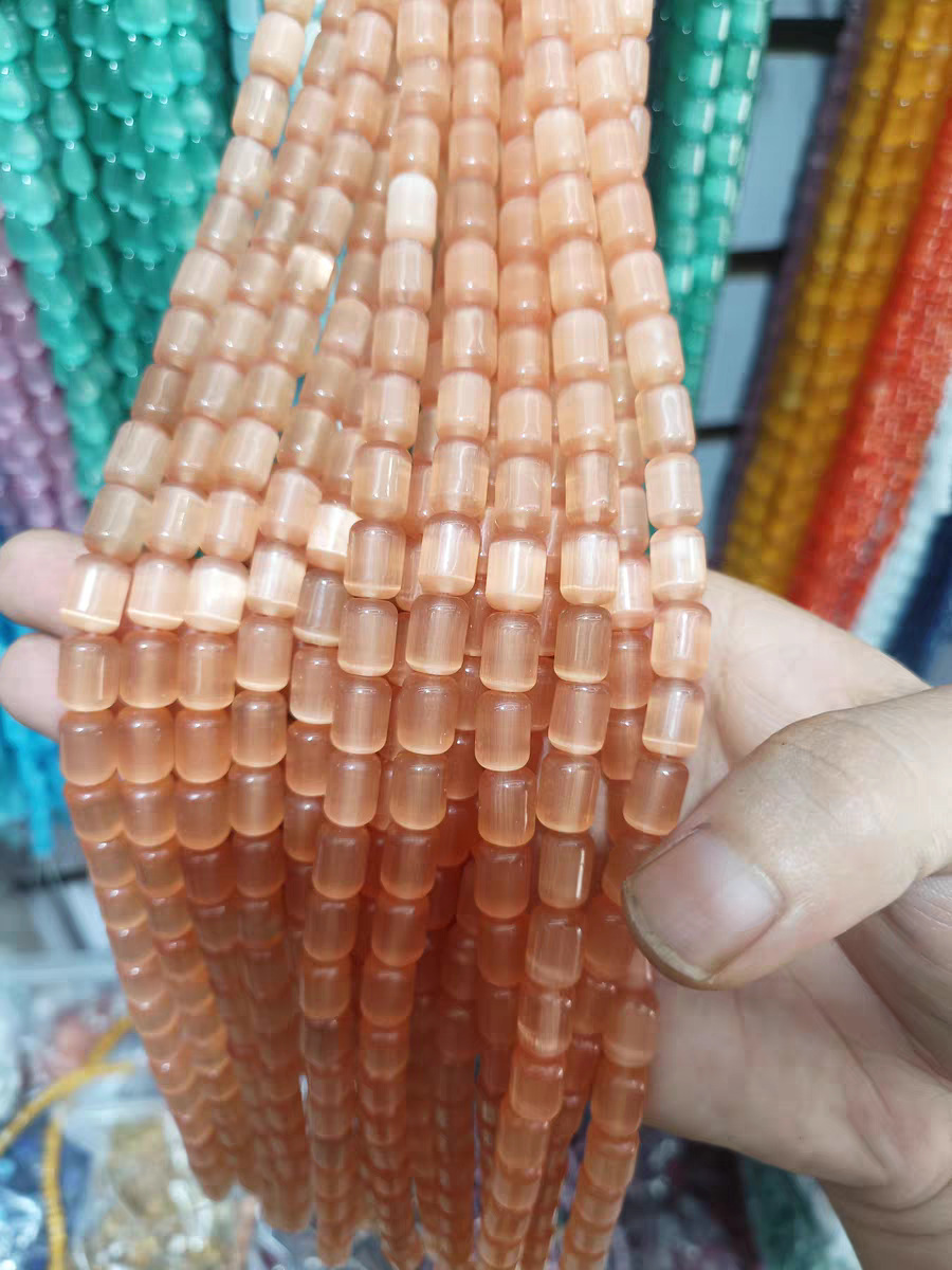 天然8*11桶珠形猫眼石散珠半成品DIY手链项链配珠手串配件