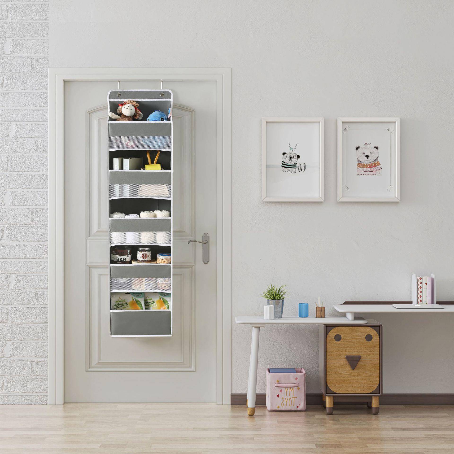 现货大尺寸升收款级五层灰色无纺封闭式门后挂袋储物HO511布挂袋