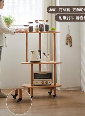 纳约现代全29906实简木移动层置物架客厅阳台带轮收架沙发旁多落