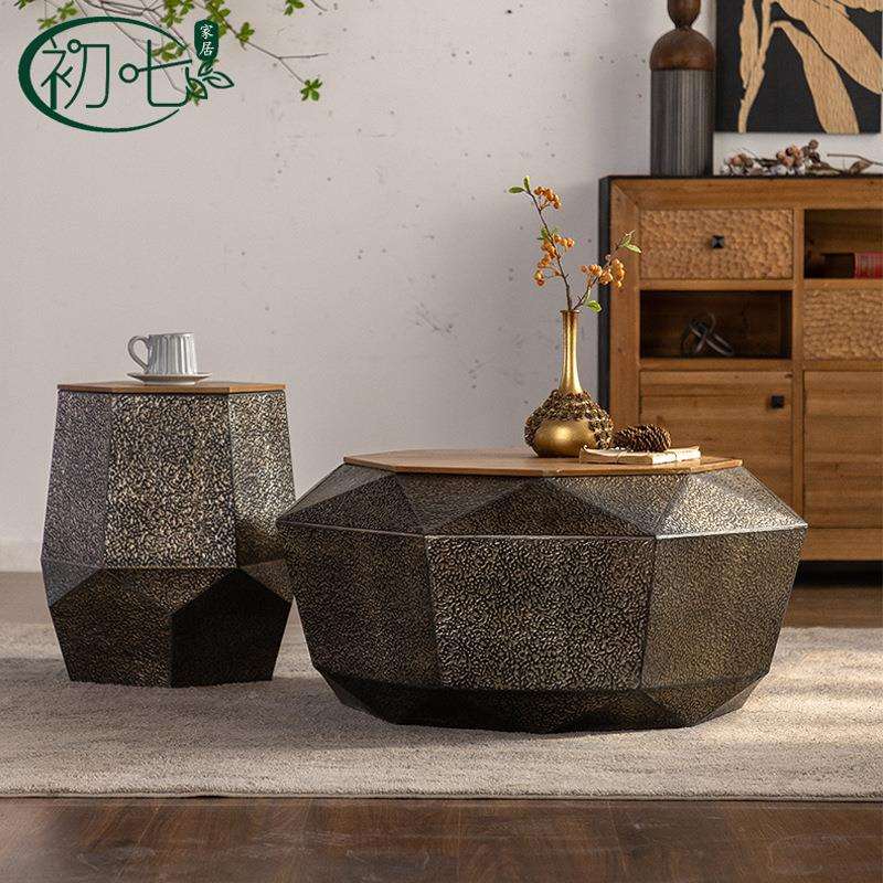 中古风创意铁家具茶设A2761计师几何形网红客厅客边几会厅几艺复