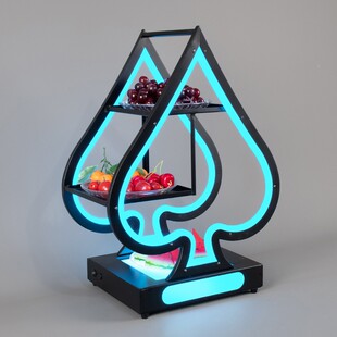 led发光果盘酒吧KTXG-40012三食层水果架发V光蛋蛋果盘小盘铁黑桃
