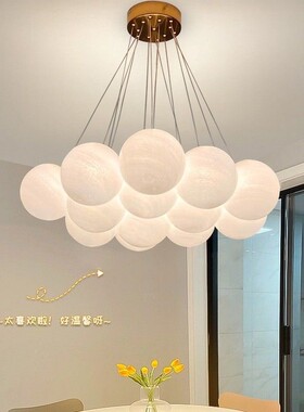 月球灯法式室厅吊灯奶油客风玻璃泡泡具OJW星球气球中山灯儿童房