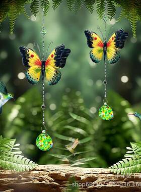 跨境水品户外大彩新琉WSFL01C璃风铃蜂鸟喂器蝶玻璃铁艺悬挂式小