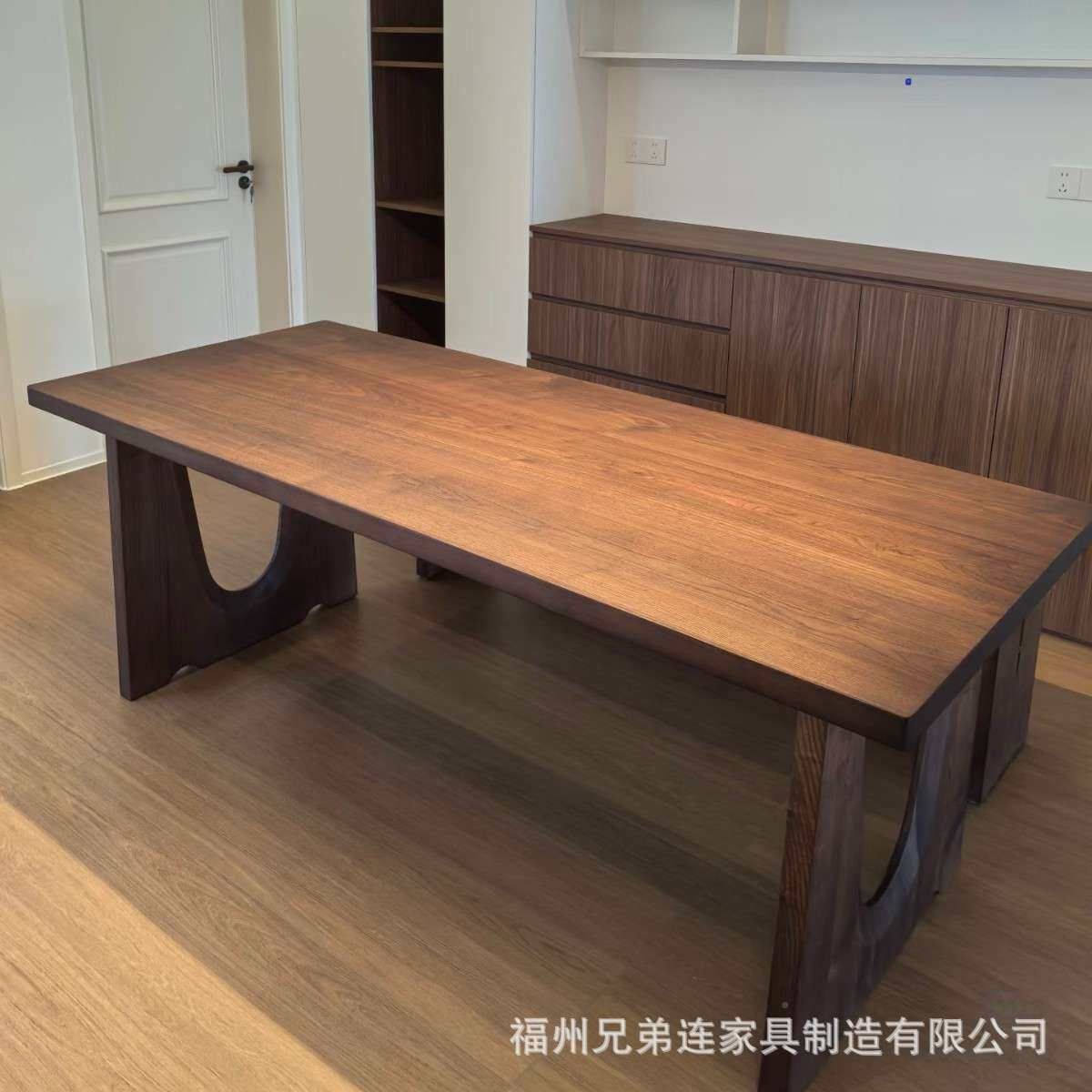 北美黑茶胡桃木板桌茶全实木餐桌现代简约大小桌REB户型长方形饭