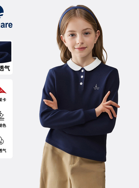 Navigare意大利小帆船童装女童长袖POLO衫2026年春秋新款儿童T恤