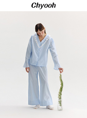 明星同款chyooh池攸秋季新品纯棉家居服简约舒适可外穿长袖睡衣