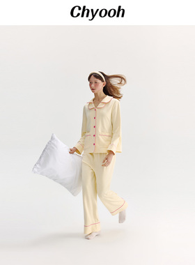 Chyooh池攸秋季新品睡衣朵朵领进口针织棉女款家居服套装可外穿