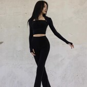 披肩装 2026春款 长袖 套装 拉丁舞服女成人黑色三件套百搭演出春季