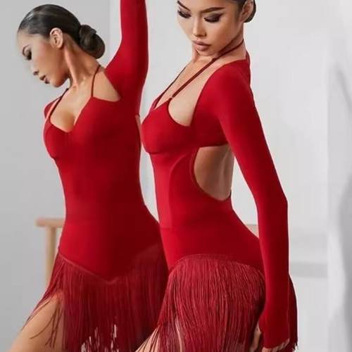 成人女拉丁舞练功服流苏连体裙