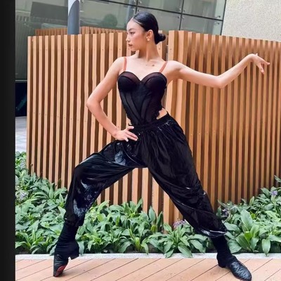 拉丁舞服成人仿漆皮亮面裤子