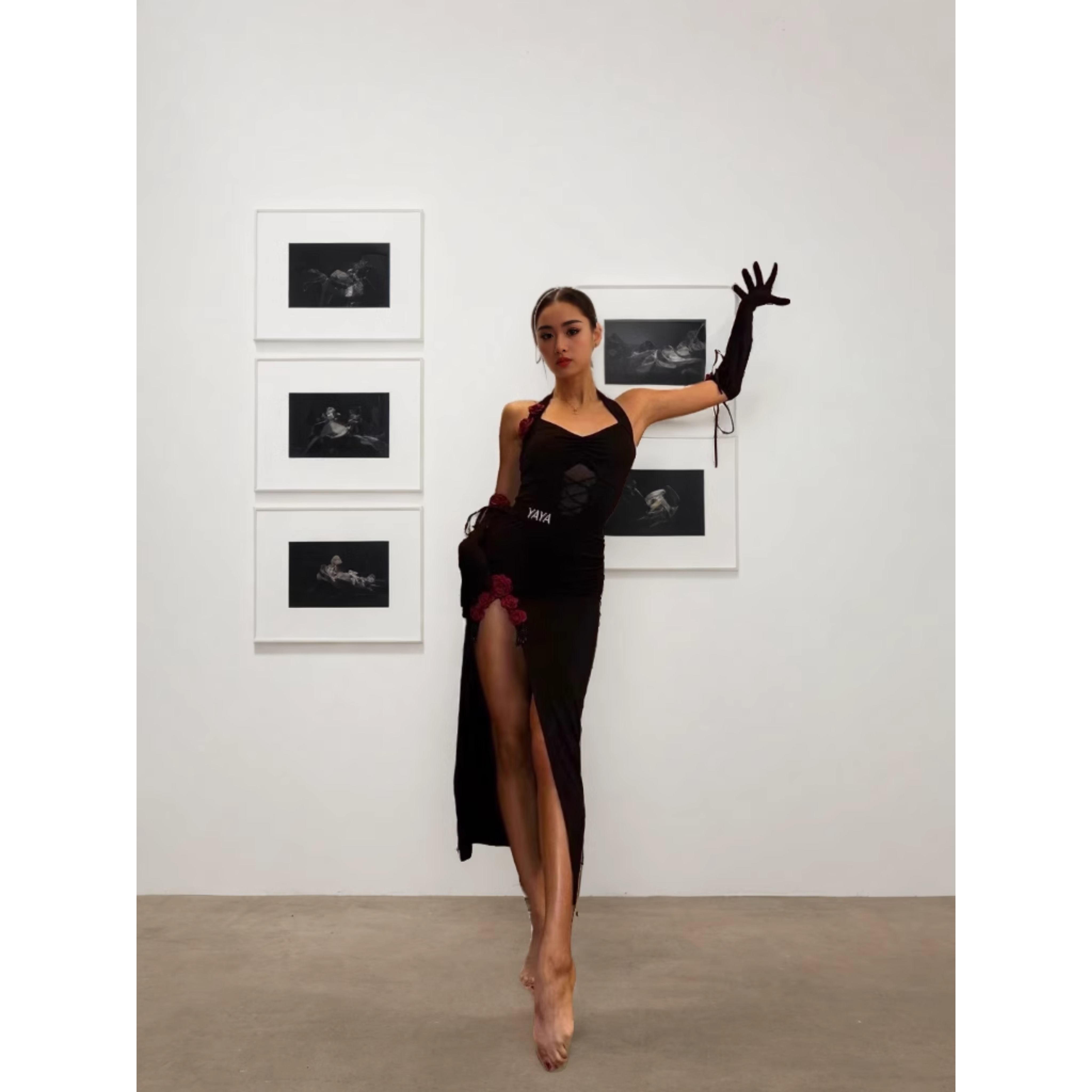 新拉丁舞服挂脖吊带露背开叉长裙