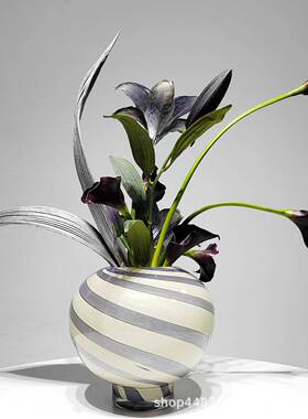 轻奢紫色仿真摆花店艺整体件植酒洽谈桌客JER厅绿玻璃花器装饰品