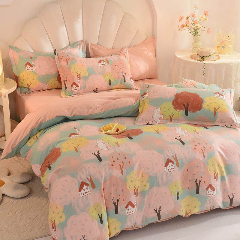 床上棉四件套纯棉全加厚磨毛被套WWW-202学单生宿舍三件套床品床