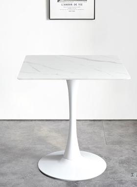 简约现代家用白色方小形F5M79SSJ餐桌椅组合板户饭型桌洽谈接待岩