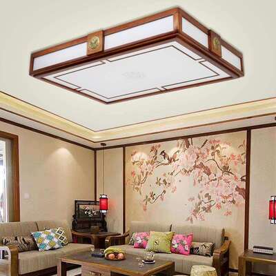 中智式厅吸顶灯实28911木简约复古客厅灯室胡桃木色单层餐灯家装