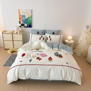 10S长绒棉全秋冬棉磨毛四C CO7ER件套可爱卡通少0女心纯棉床上被